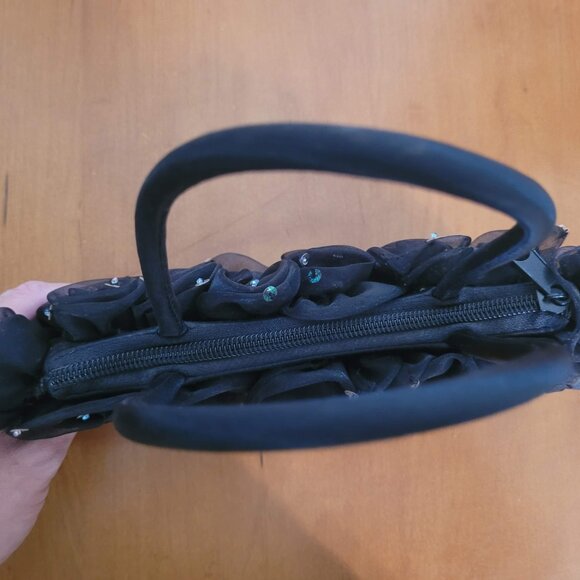 Vintage Y2K Black Rosette Sequin Top Handle Bag - Picture 3 of 4